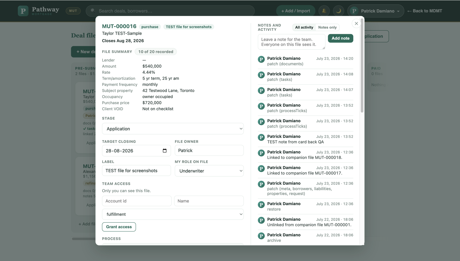 Card back open on a live file